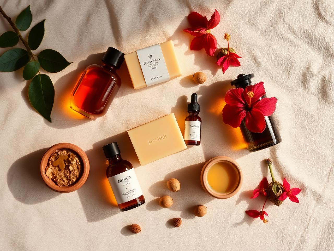Flat lay of African beauty products
